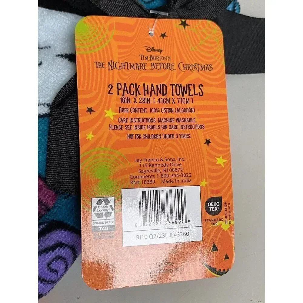 Set‎ Of 2 Disney Nightmare Before Christmas Hand Towels Jack Skellington NEW